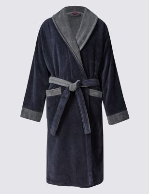 Pure Cotton Velour Luxury Two Tone Dressing Gown